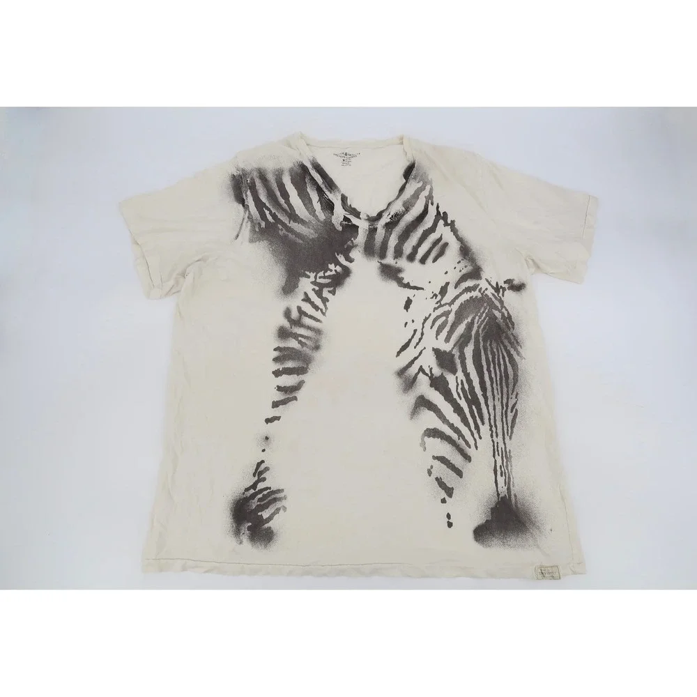 Denim & Supply Ralph Lauren T-Shirt Mens XXL Zebra Print Graphic V-Neck Cotton - Picture 1 of 9